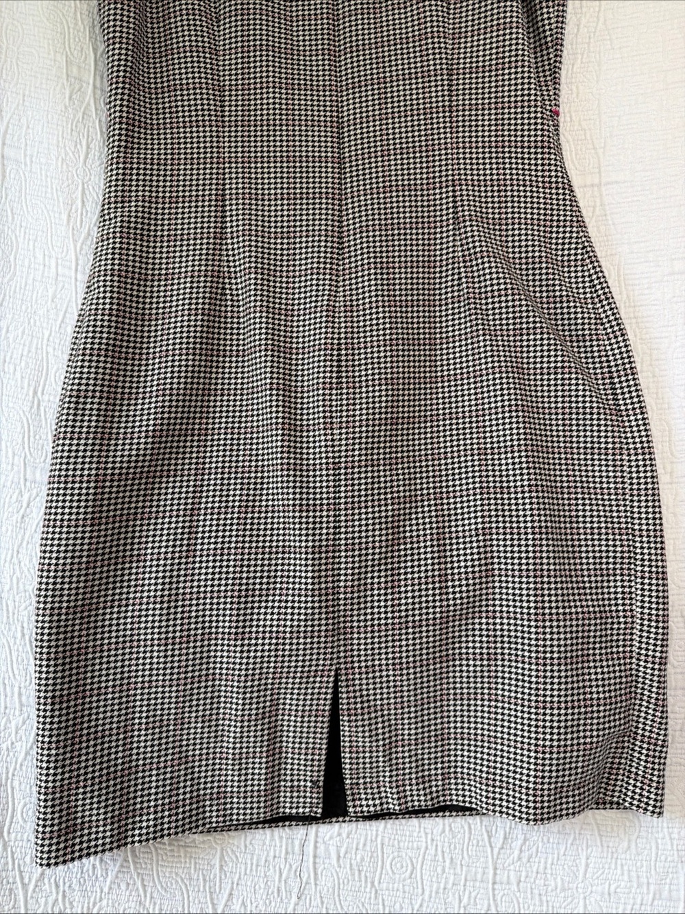 Vintage Casual Corner Houndstooth Dress Size 12 Black White Midi Sheath Lined - Picture 13 of 16